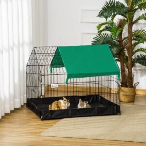 Catface Metal Outdoor Small Animal Cage for Rabbits and Cats, Black